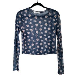 Cloud Dancer Women's Top Size Medium Blue with Daisies Sheer Shirt Y2K Retro